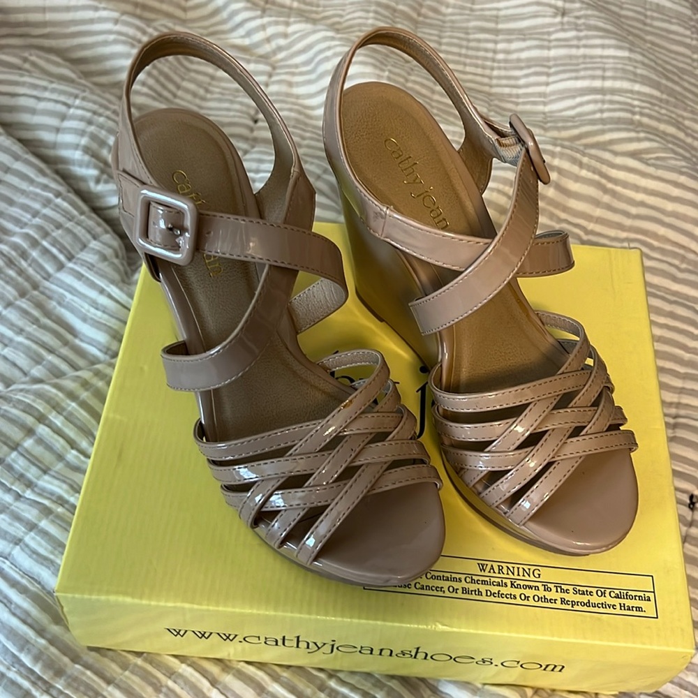 Cathy Jean Nude Strappy Wedge Heels